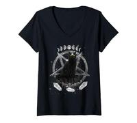 Femme Moon Phases Witch Black Cat Pagan Wicca Wiccan Halloween T-Shirt avec Col en V
