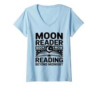 Femme Moon Reader Livre Maman lisant au-delà de Minuit T-Shirt avec Col en V