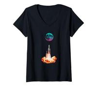 Femme Moon Rocket Launch Retro Space Explorer T-Shirt avec Col en V