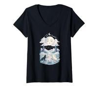 Femme Moon Tarot Wolves Aquarelle Mystique céleste T-Shirt avec Col en V