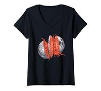 Femme Moon Tomato Slice Fresh Juice Splash - Art Spatial surréaliste T-Shirt avec Col en V