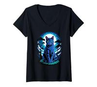 Femme Moonlight Forest Russian Blue Cat Russian Blues Maltese T-Shirt avec Col en V