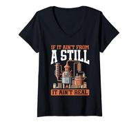 Femme Moonshine Funny Moonshiner Redneck Si ça ne Vient Pas d'un alambic T-Shirt avec Col en V