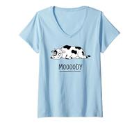 Femme Moooody Cow Farmer Funny Moody Bovins Élevage laitier T-Shirt avec Col en V