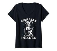 Femme Morally Gray Kind of Reader Pinup Girl Bookworm T-Shirt avec Col en V