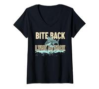 Femme Mords de Retour Contre Lyme Requin Combat T-Shirt avec Col en V