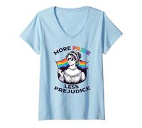 Femme More Pride Less Prejudice Jane Austen Lunettes de Soleil LGBT Meme T-Shirt avec Col en V