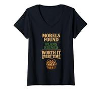 Femme Morille Chasseur de Champignons Sauvages Morilles T-Shirt avec Col en V