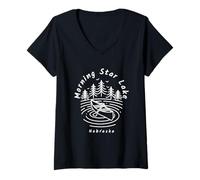 Femme Morning Star Lake Nebraska T-Shirt avec Col en V