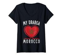 Femme Morocco Flag Heart My Drarga City T-Shirt avec Col en V