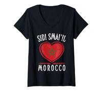 Femme Morocco Flag Heart Sidi Smai’Il City T-Shirt avec Col en V
