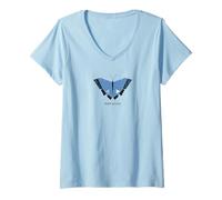 Femme Morpho Menelaos Papillon Bleu T-Shirt avec Col en V