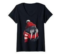 Femme Morse Portant Un Bonnet et Une écharpe, Animal d'hiver Amusant T-Shirt avec Col en V