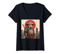 Femme Morse Samouraï Warrior Vintage Japonais Ukiyo-e Amoureux des Animaux T-Shirt avec Col en V