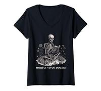 Femme Mortui Vivos Docent Crâne Science Médico-légale T-Shirt avec Col en V