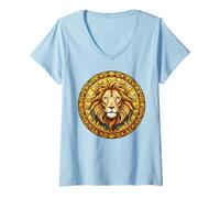 Femme Mosaïque géométrique en Verre vitrail cathédrale Lion Lion T-Shirt avec Col en V
