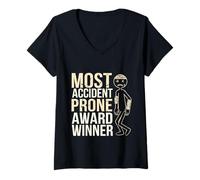 Femme Most Accident Prone Award Winner Humour maladroit --- T-Shirt avec Col en V