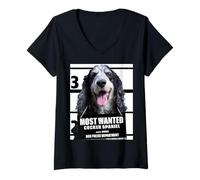 Femme Most Wanted Cocker Spaniel A - T-shirt amusant pour chien T-Shirt avec Col en V