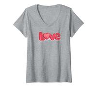 Femme Mot d'amour en Lettres de Style Bulle T-Shirt avec Col en V