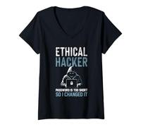 Femme Mot de Passe éthique Hacker trop Court Donc Je l'ai changé Sarcastique T-Shirt avec Col en V