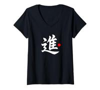 Femme Mot Kanji en japonais « Progress » T-Shirt avec Col en V