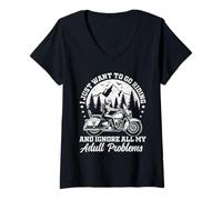 Femme Motard motard femme je veux juste aller faire de la moto T-Shirt avec Col en V