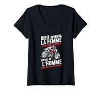 Femme Motard Moto Humour Dieu, Moto et Bière T-Shirt avec Col en V