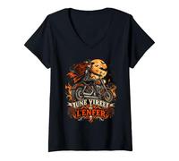 Femme Motarde Sorcière Halloween Une Virée ou l'enfer Biker T-Shirt avec Col en V