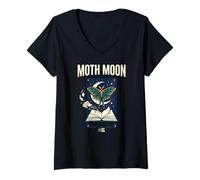Femme Moth Moon Reading Club Dark Academia Nocturnal Vintage T-Shirt avec Col en V