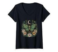 Femme Moth Vintage Botanical Illustration Dire T-Shirt avec Col en V
