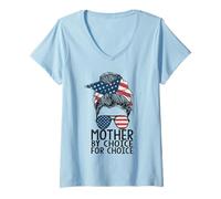 Femme Mother By Choice Pro Choice Messy Bun Drapeau américain Droits des femmes T-Shirt avec Col en V