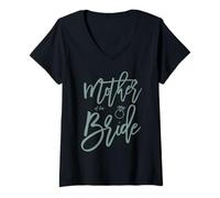 Femme Mother of The Bride Script Bridal Shower Vert Sauge T-Shirt avec Col en V