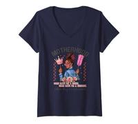 Femme Motherhood Queen Serviteur Exhausted Pride T-Shirt avec Col en V