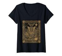 Femme Mothman Carte de Tarot Gothique Occulte Constellation T-Shirt avec Col en V