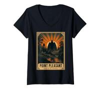 Femme Mothman Design Point Pleasant Style rétro de T-Shirt avec Col en V