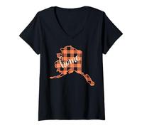 Femme Motif à Carreaux Alaska State Home Script T-Shirt avec Col en V