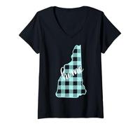 Femme Motif à Carreaux New Hampshire Home T-Shirt avec Col en V