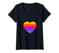 Femme Motif à rayures mignonnes à cinq couleurs T-Shirt avec Col en V