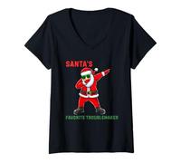 Femme Motif Amusant de Noël préféré du Père Noël T-Shirt avec Col en V