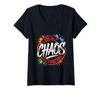 Femme Motif Amusant « Some Call It Chaos We Call It Middle School » T-Shirt avec Col en V