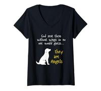 Femme Motif Ange pour Amoureux des Chiens T-Shirt avec Col en V
