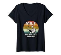 Femme Motif Angel pour pêcheurs et pêcheurs avec inscription amusante MILF T-Shirt avec Col en V