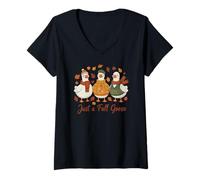 Femme Motif Animal d'automne Just a Fall Goose T-Shirt avec Col en V