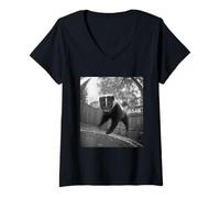 Femme Motif Animal de la forêt Amusant sautant sur Un Trampoline T-Shirt avec Col en V