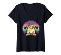 Femme Motif Animalier rétro Cool Monkey Sunset T-Shirt avec Col en V