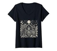 Femme Motif Arbre céleste Mystique Corbeau païen Wiccan T-Shirt avec Col en V