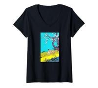 Femme Motif Arbre en Fleurs rétro Pop Art Moderne T-Shirt avec Col en V