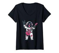 Femme Motif Astronaute Amusant pour Guitariste Rock et Espace T-Shirt avec Col en V