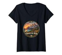 Femme Motif Aventure du Parc National Torres Del Paine T-Shirt avec Col en V