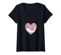 Femme Motif baleine iris orque art floral T-Shirt avec Col en V